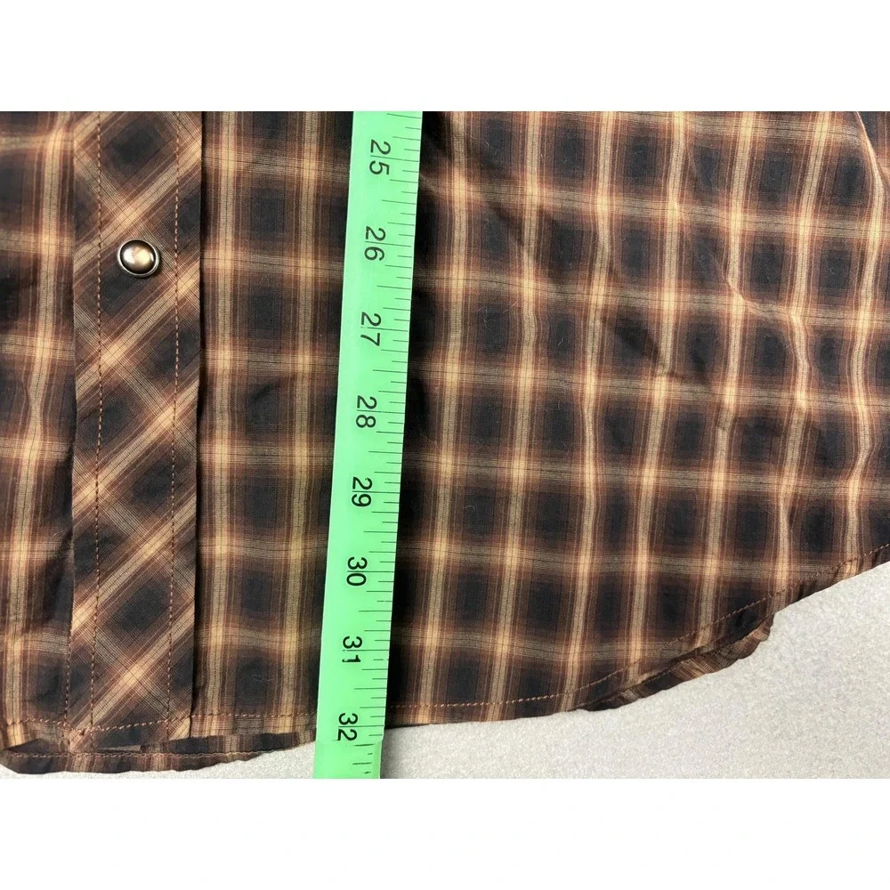 Banana Republic Shirt Mens XL Brown Plaid Western Pearl Snap Casual Long Sleeve